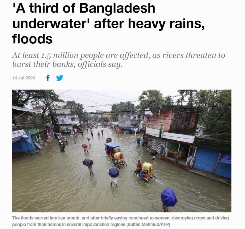 バングラデシュの洪水被害、国土の3分の1が浸水、150万人以上に影響